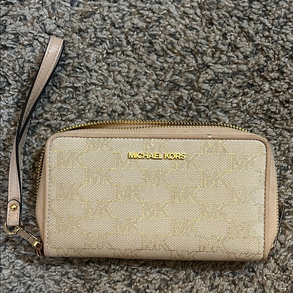Michael Kors Beige and Gold Wristlet